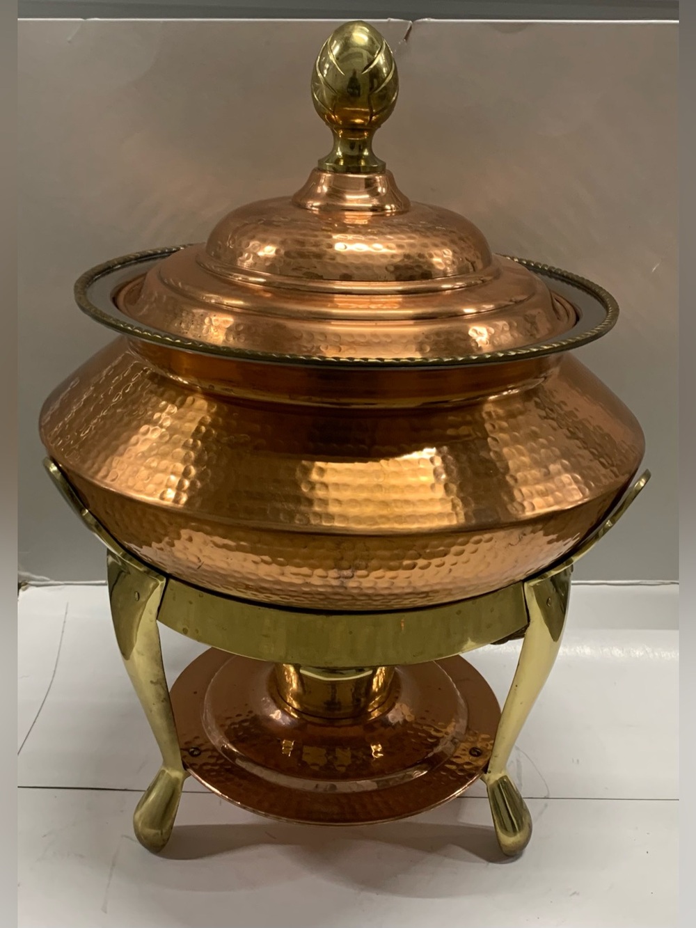 Hammered Copper Chafing Dish with Brass Accents - Copper & Gold